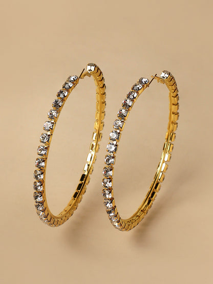 Gold-Plated Crystals-Studded Hoop Earrings