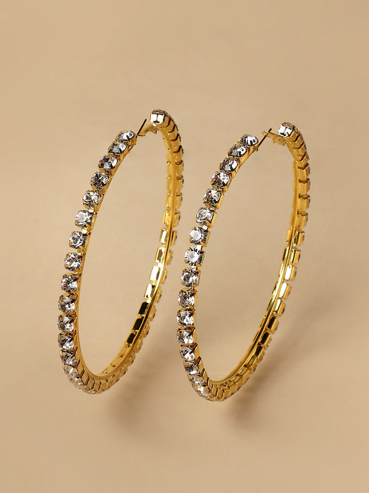 Gold-Plated Crystals-Studded Hoop Earrings