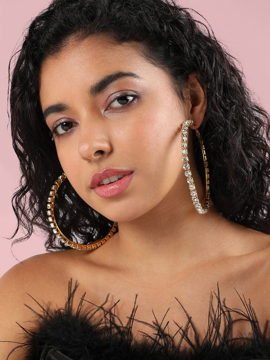 Gold-Plated Crystals-Studded Hoop Earrings