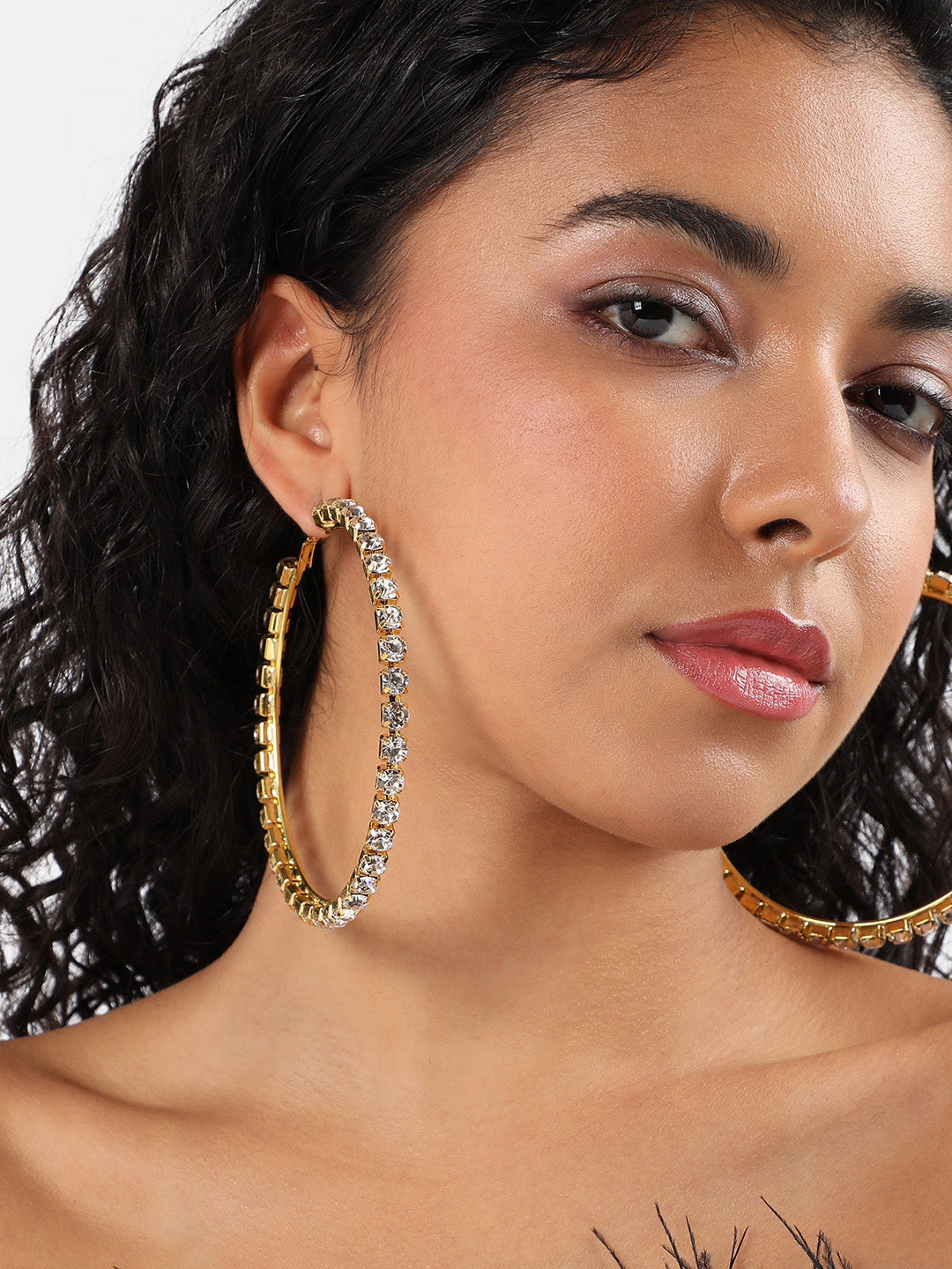 Gold-Plated Crystals-Studded Hoop Earrings