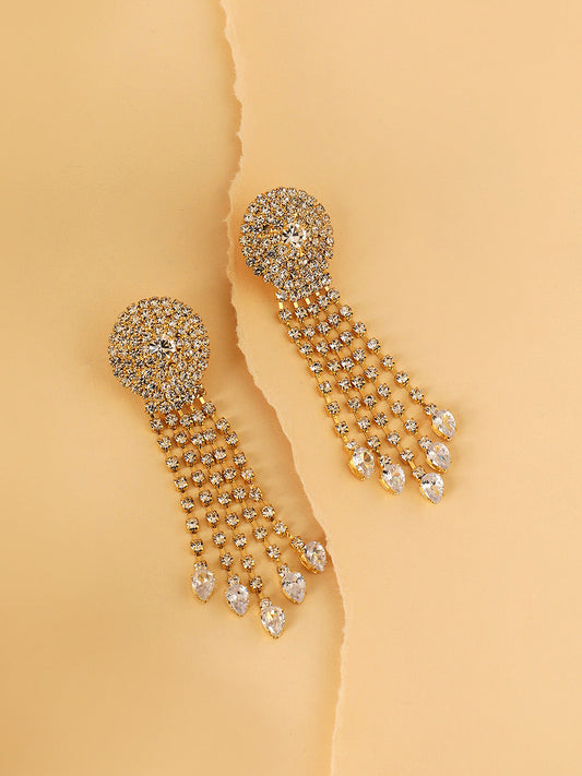 Gold-Plated Crystals-Studded Drop Earrings