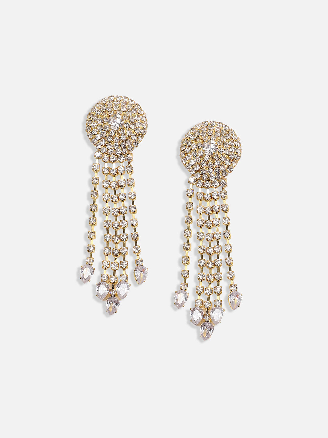 Gold-Plated Crystals-Studded Drop Earrings