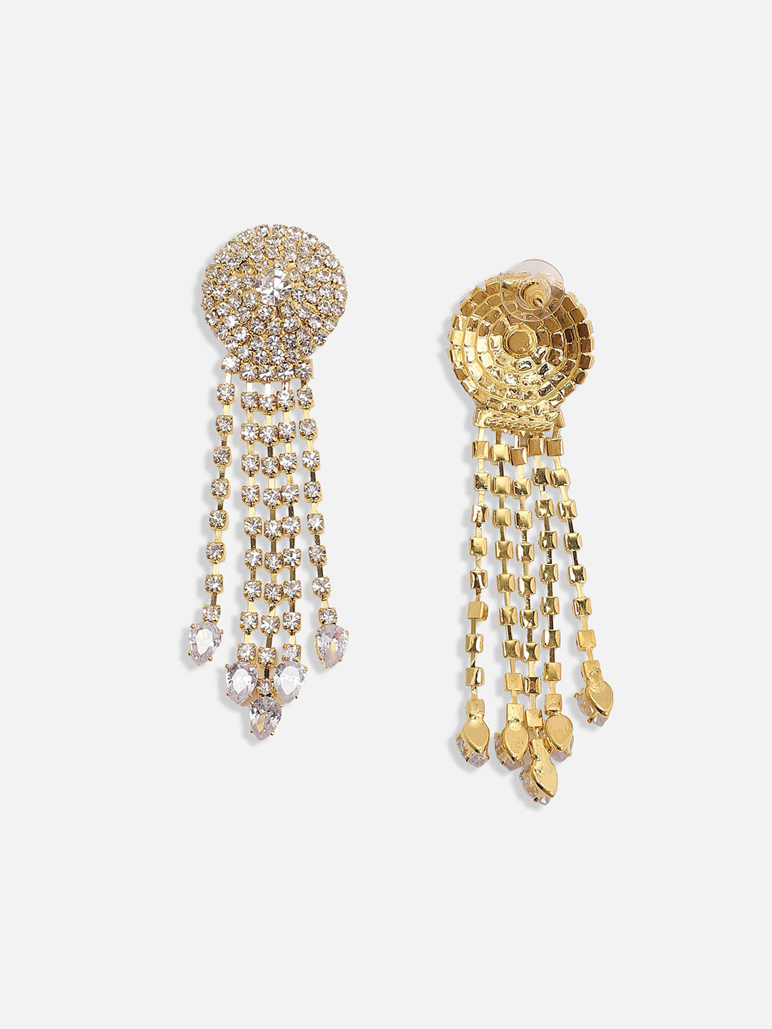 Gold-Plated Crystals-Studded Drop Earrings