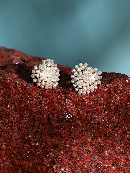 Gold-Plated Heart-Shaped Beaded Studs Earrings