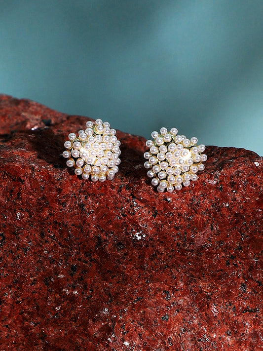 Gold-Plated Heart-Shaped Beaded Studs Earrings