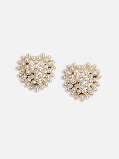 Gold-Plated Heart-Shaped Beaded Studs Earrings