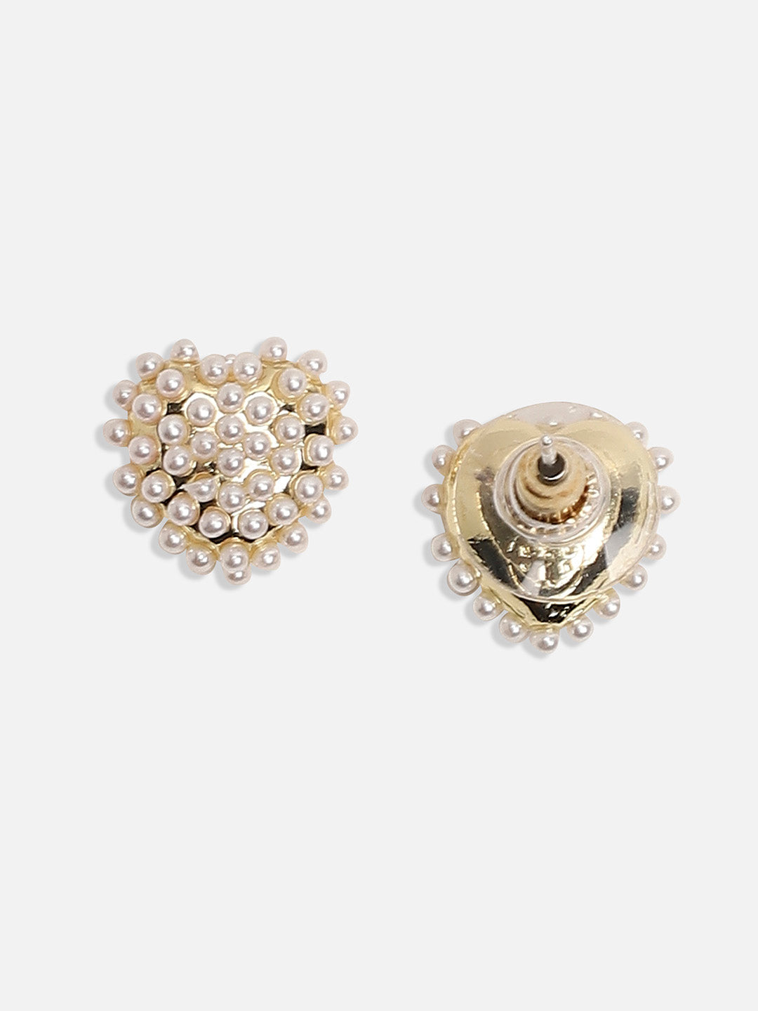 Gold-Plated Heart-Shaped Beaded Studs Earrings