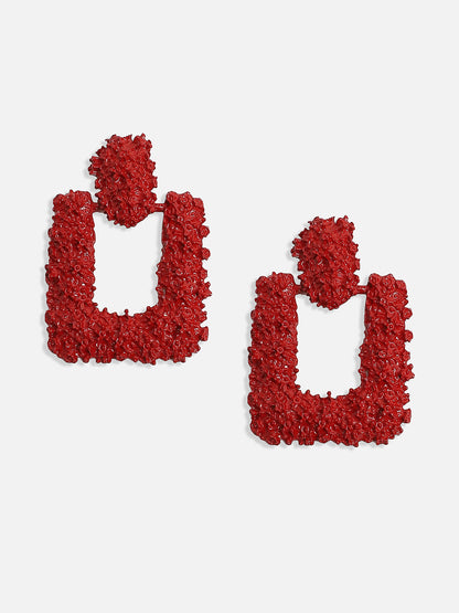 Textured Geometric-Shaped Drop Earrings -