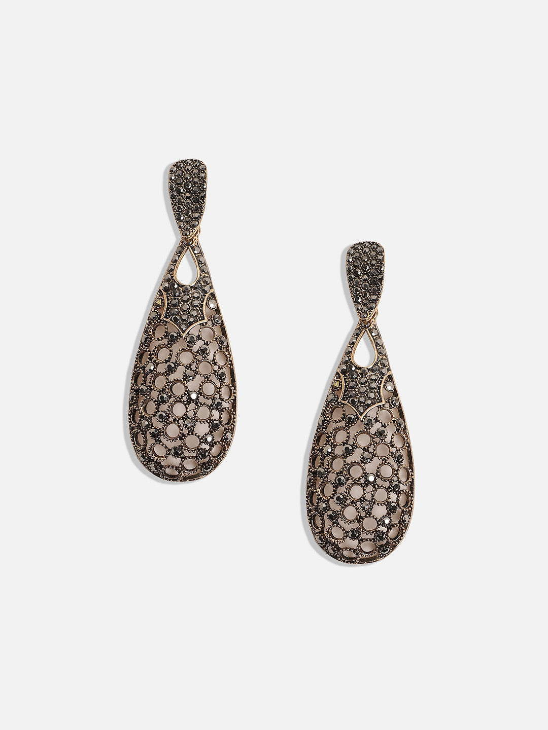 Gold-Plated Stone-Studded Teardrop Shaped Drop Earrings