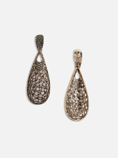 Gold-Plated Stone-Studded Teardrop Shaped Drop Earrings