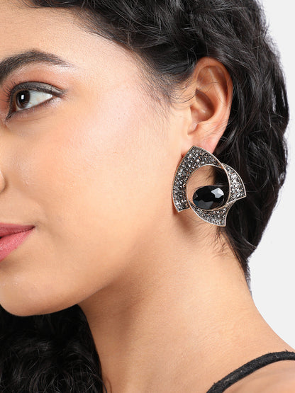 Gold-Plated Artificial Stones Contemporary Studs Earrings