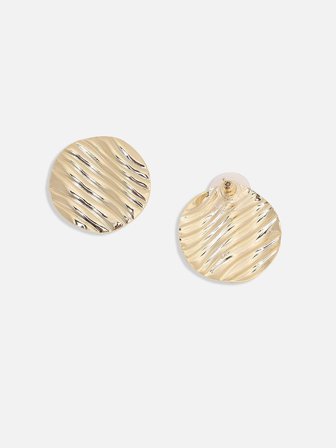 Gold-Plated Dented Lined Circular Studs Earrings