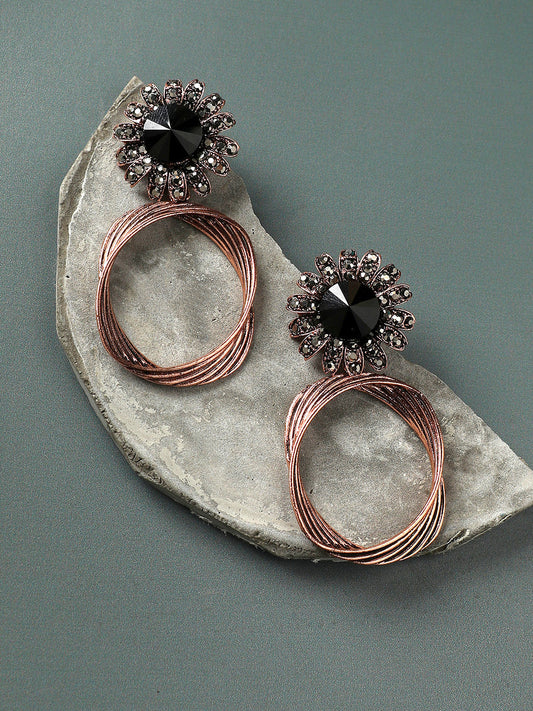 Gold-Plated Artificial Stones Contemporary Drop Earrings