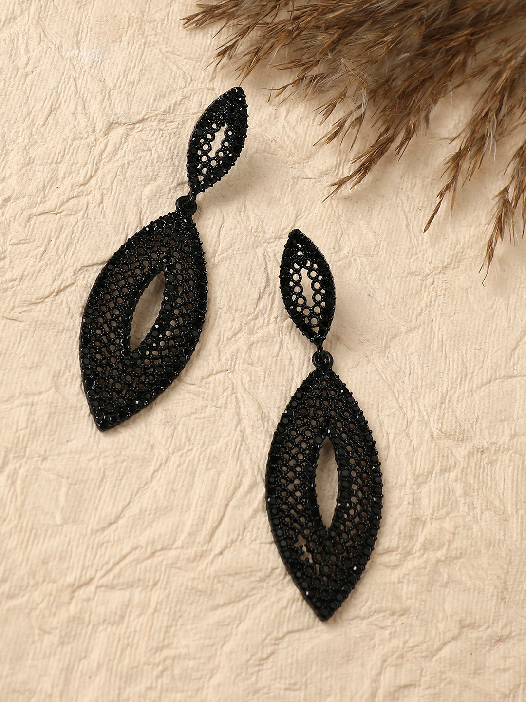 Copper-Plated Stone-Studded Contemporary Drop Earrings