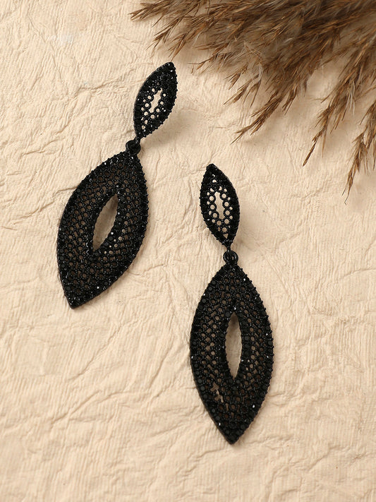 Copper-Plated Stone-Studded Contemporary Drop Earrings