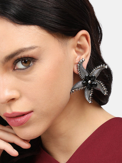Silver-Plated Floral Drop Earrings