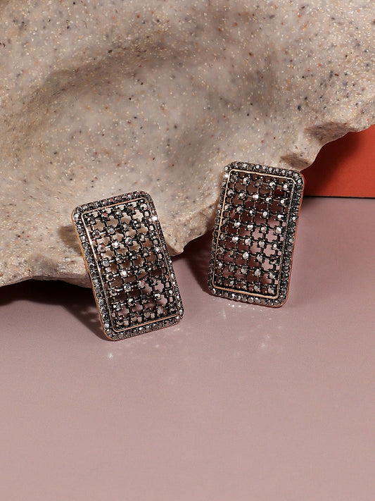 Gold-Plated Contemporary Oxidised Studs Earrings