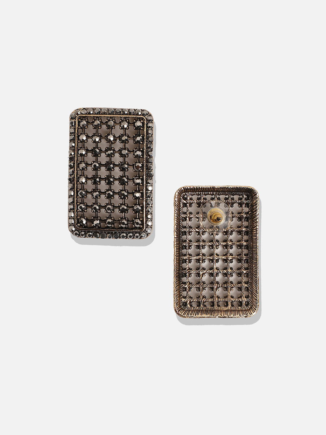 Gold-Plated Contemporary Oxidised Studs Earrings