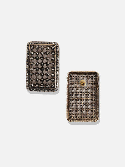 Gold-Plated Contemporary Oxidised Studs Earrings