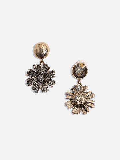 Gold-PLated Stone-Studded Floral Shaped Drop Earrings