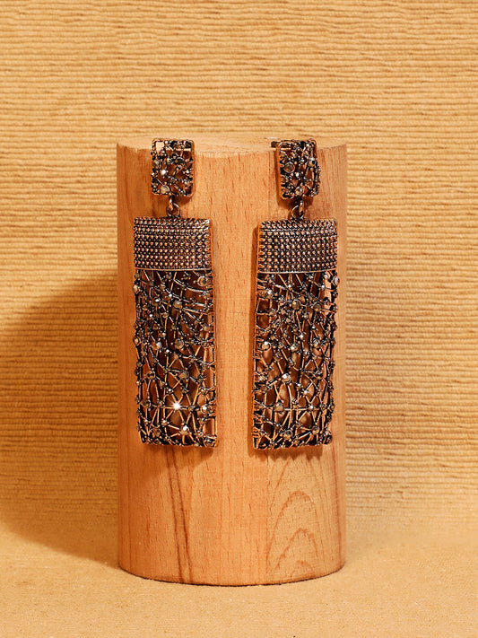Gold Plated Stone Studded Drop Earrings
