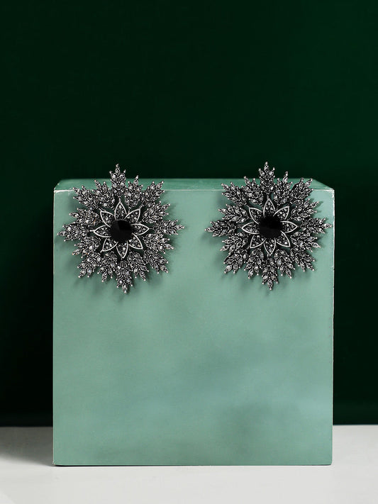 Silver-Plated Stone-Studded Contemporary Studs Earrings