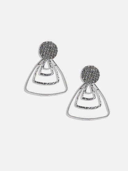 Silver-Plated Stone-Studded Triangle Drop Earrings