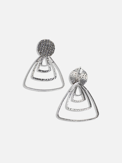 Silver-Plated Stone-Studded Triangle Drop Earrings