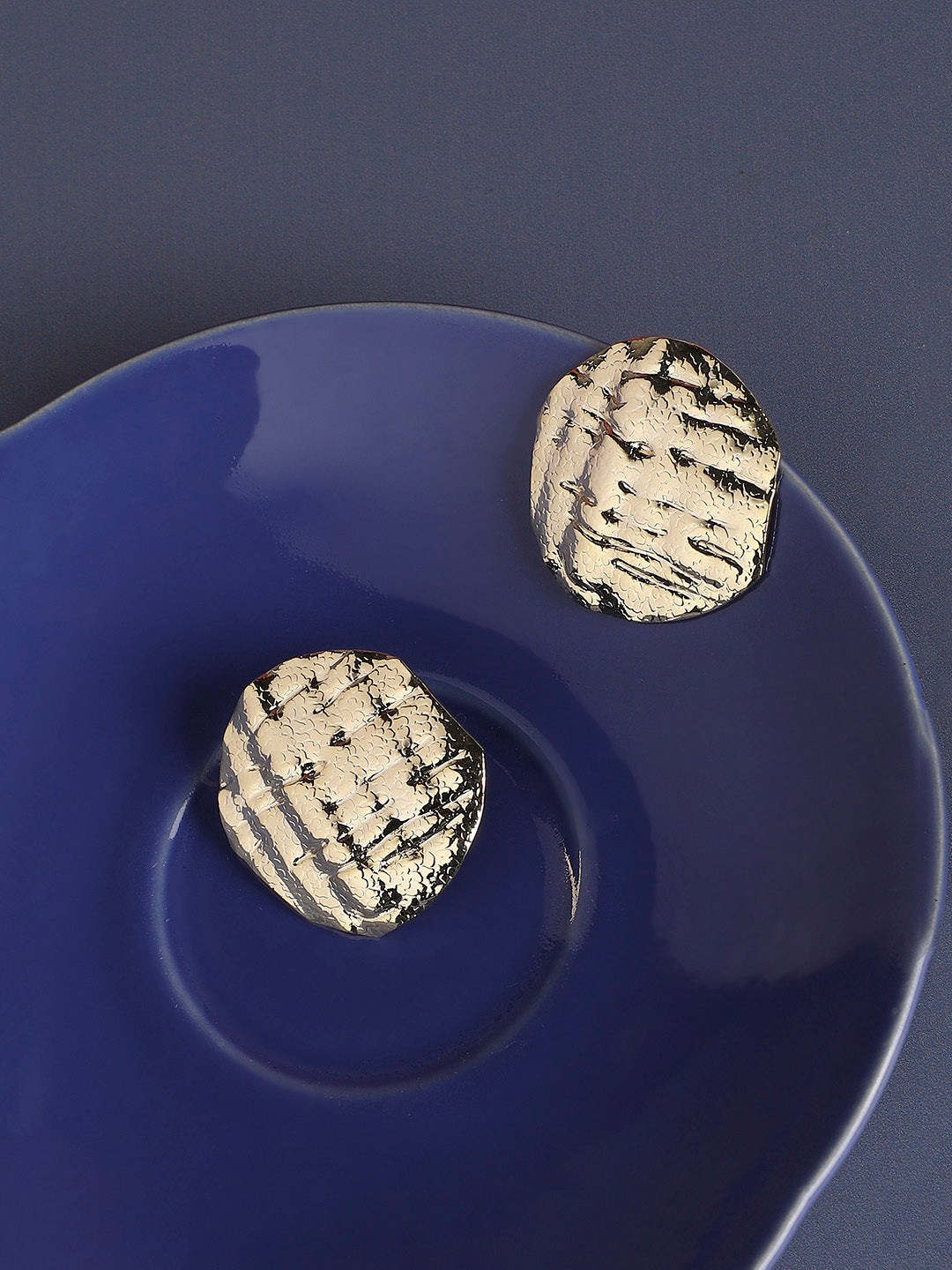 Gold-Plated Dented Textured Circular Studs Earrings