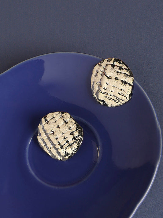 Gold-Plated Dented Textured Circular Studs Earrings