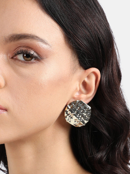 Gold-Plated Dented Textured Circular Studs Earrings
