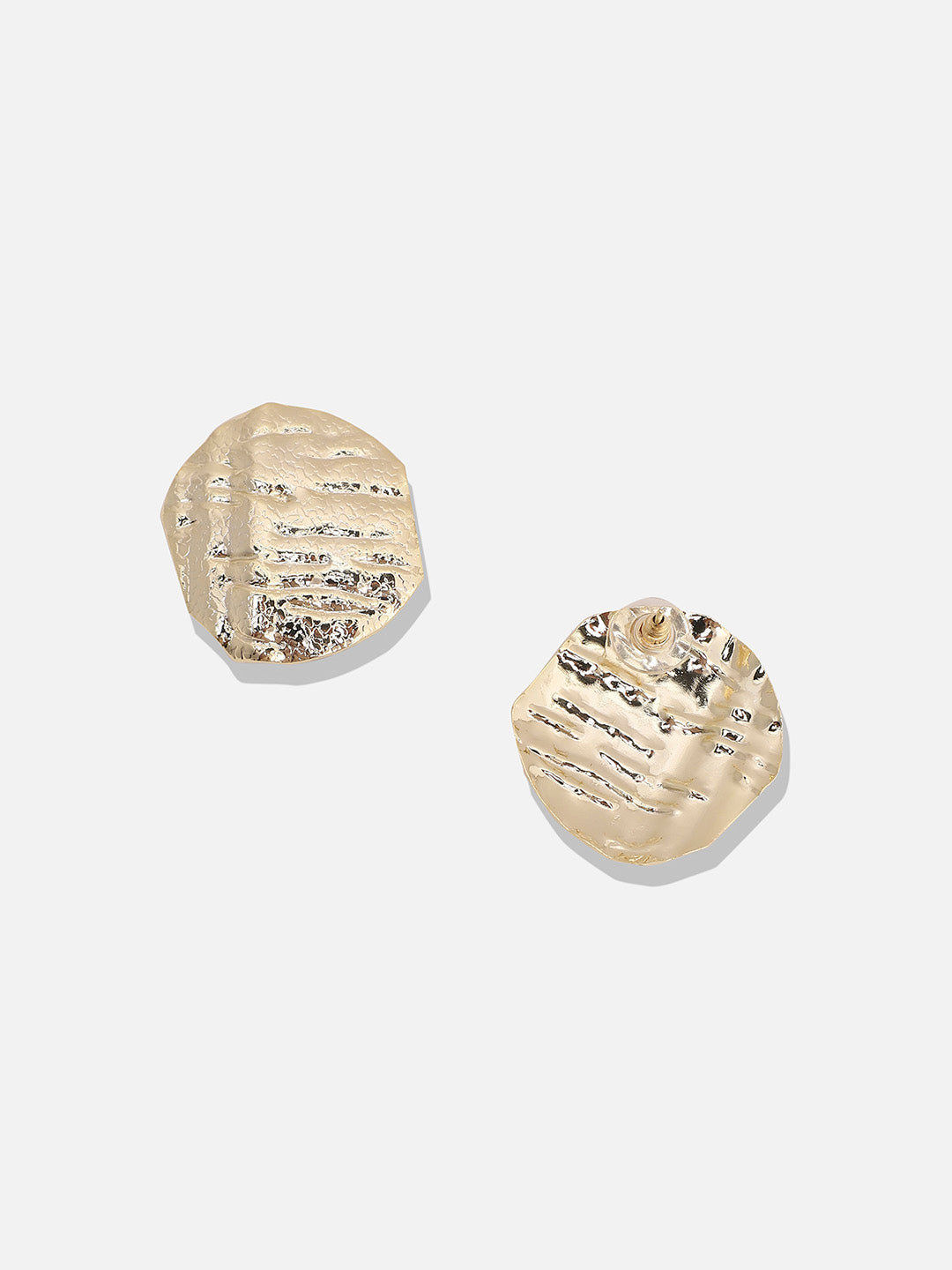 Gold-Plated Dented Textured Circular Studs Earrings