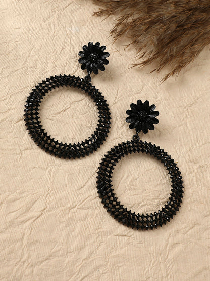 Copper-Plated Stone-Studded Circular Drop Earrings