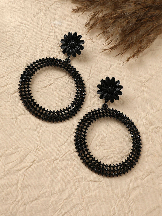 Copper-Plated Stone-Studded Circular Drop Earrings