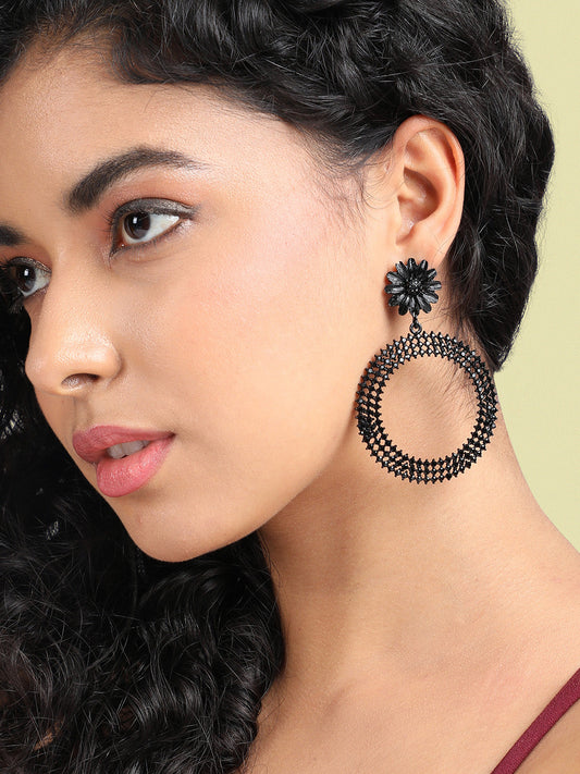 Copper-Plated Stone-Studded Circular Drop Earrings