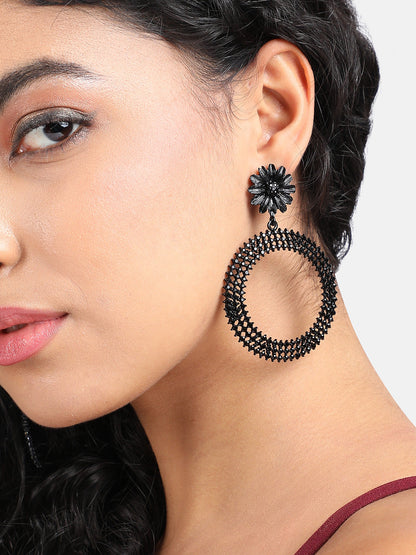 Copper-Plated Stone-Studded Circular Drop Earrings