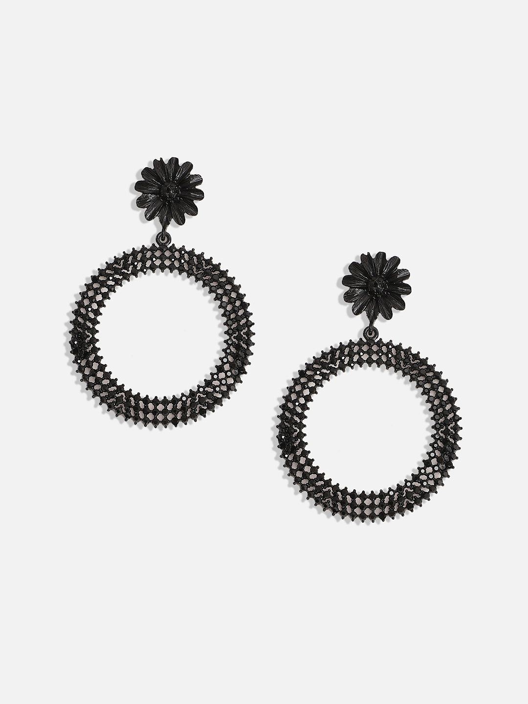 Copper-Plated Stone-Studded Circular Drop Earrings
