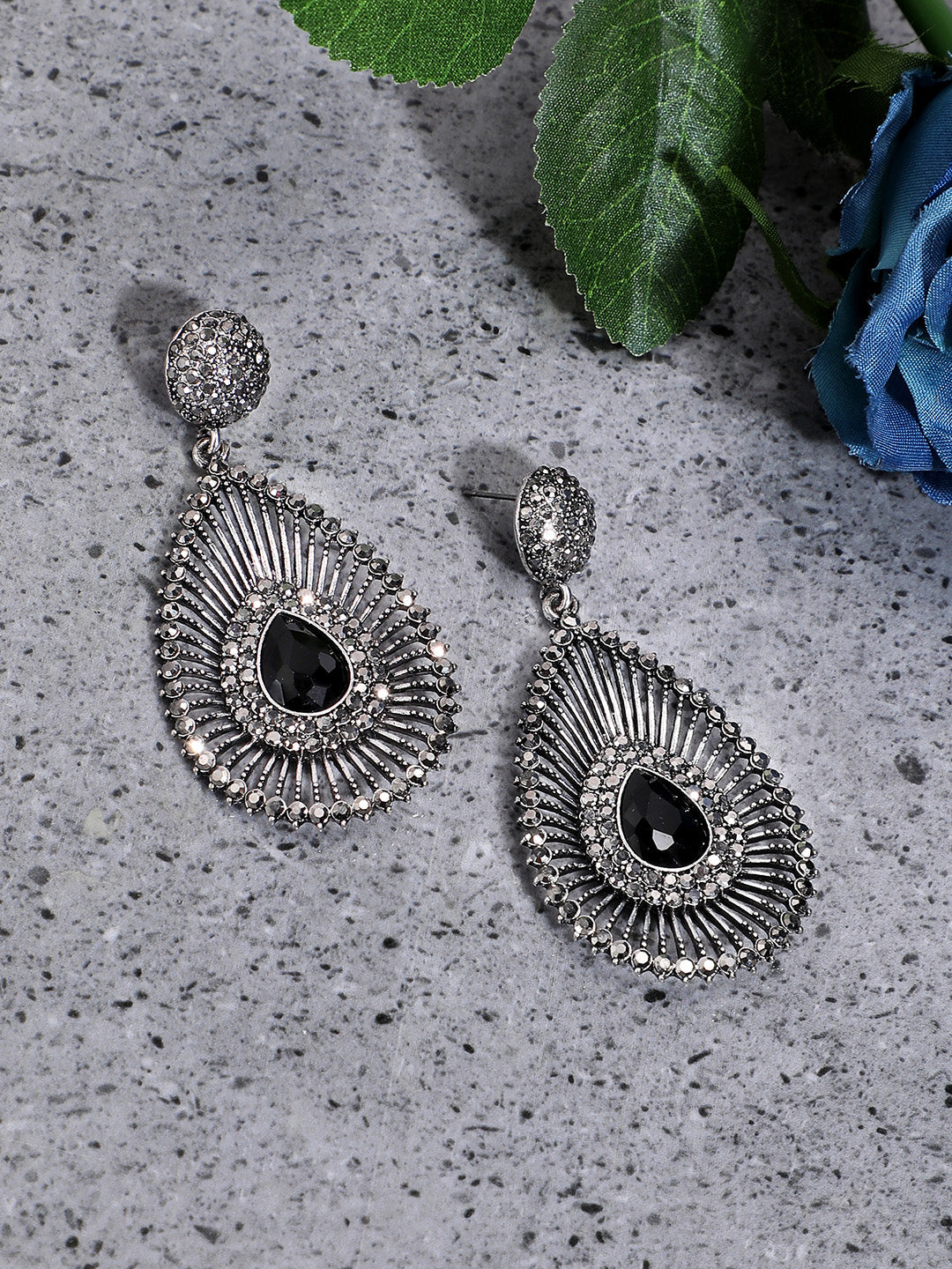 Silver-Plated Teardrop Shaped Drop Earrings