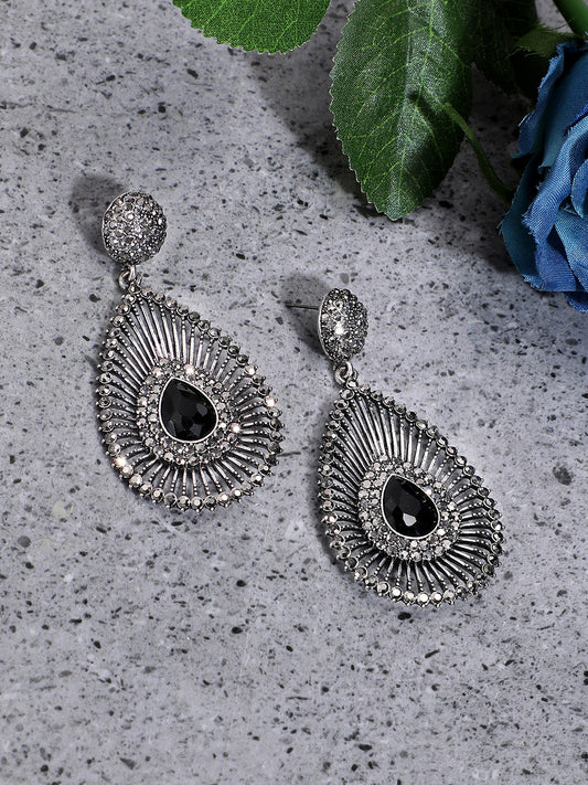 Silver-Plated Teardrop Shaped Drop Earrings