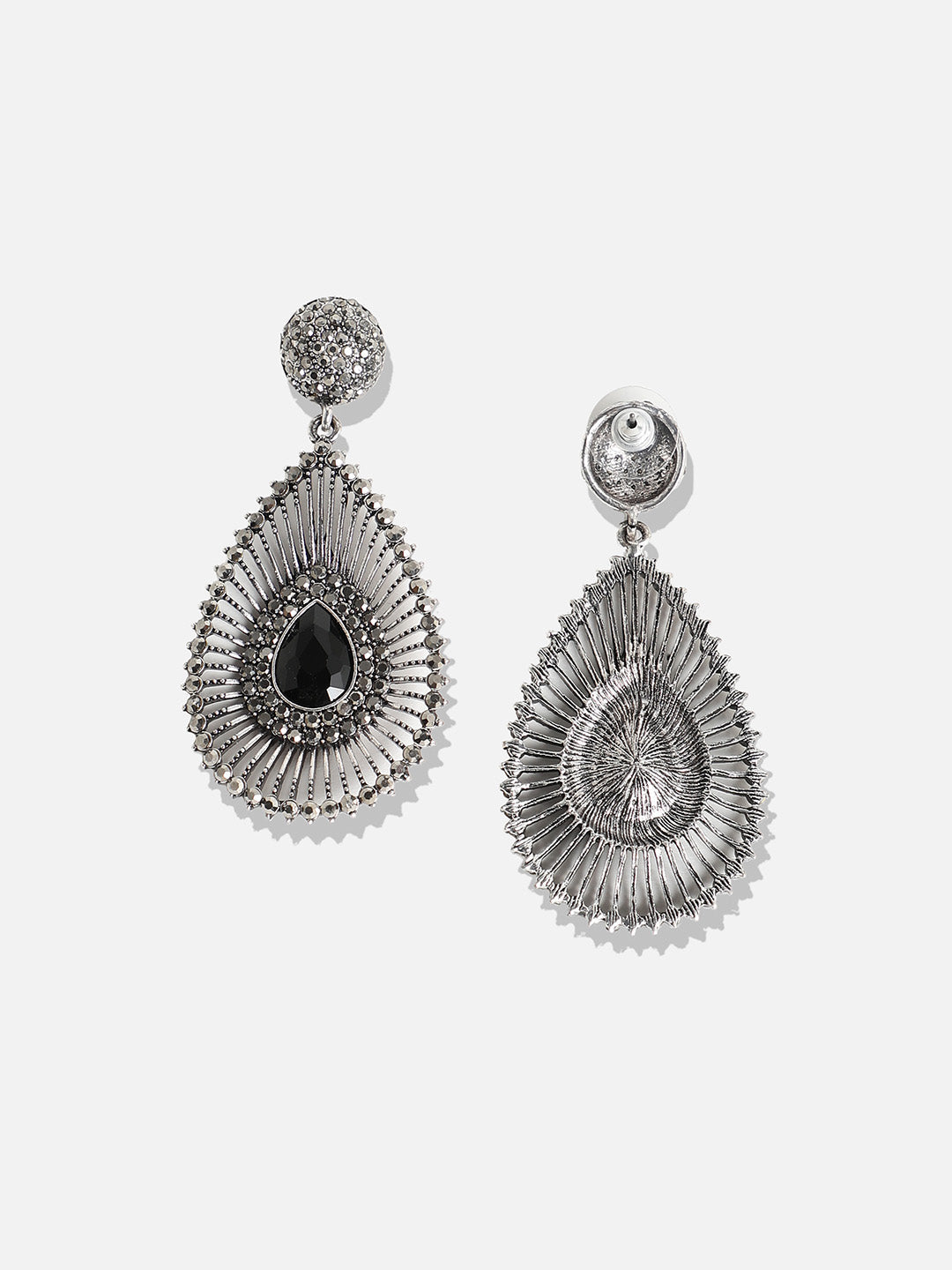 Silver-Plated Teardrop Shaped Drop Earrings