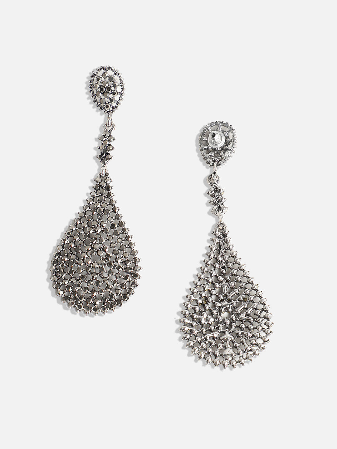 Silver-Plated Stone-Studded Contemporary Drop Earrings