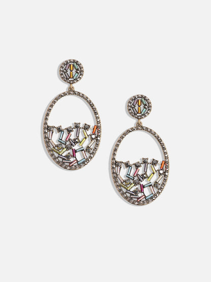 Gold-Plated Crystal-Studded Contemporary Drop Earrings
