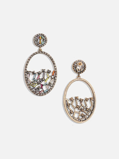 Gold-Plated Crystal-Studded Contemporary Drop Earrings