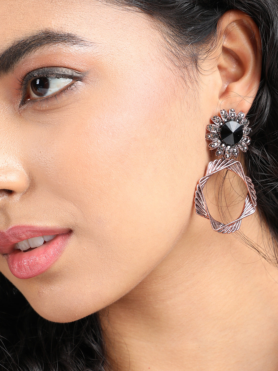 Rose Gold-Plated Contemporary Drop Earrings