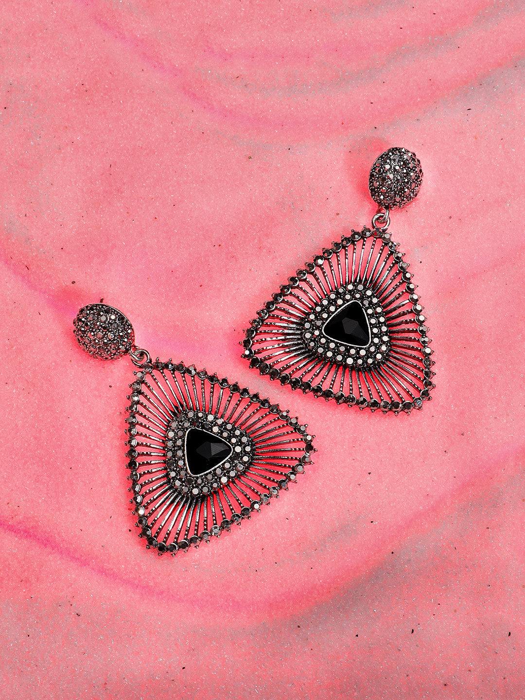 Silver-Plated Oxidised Contemporary Drop Earrings