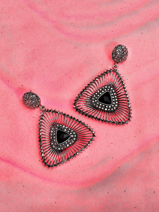 Silver-Plated Oxidised Contemporary Drop Earrings