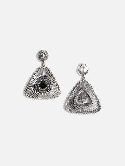Silver-Plated Oxidised Contemporary Drop Earrings