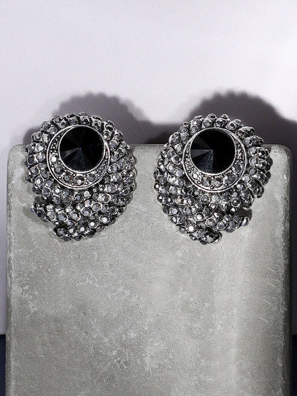 Silver-Plated Artificial Stones Contemporary Studs Earrings