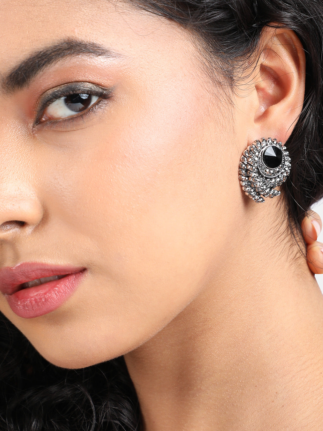Silver-Plated Artificial Stones Contemporary Studs Earrings