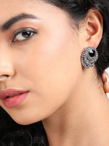 Silver-Plated Artificial Stones Contemporary Studs Earrings